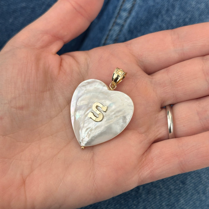 14K Gold and Mother pearl heart charm with initial