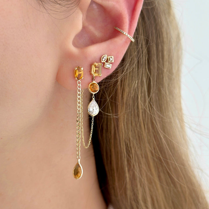 14K Yellow Gold Oval And Drop Citrine Cuban Chain Earrings