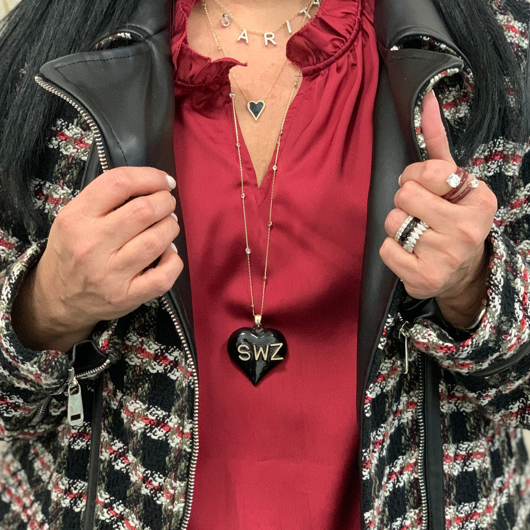 14K Gold, Diamonds, Enamel Extra Large Puffy Heart Charm