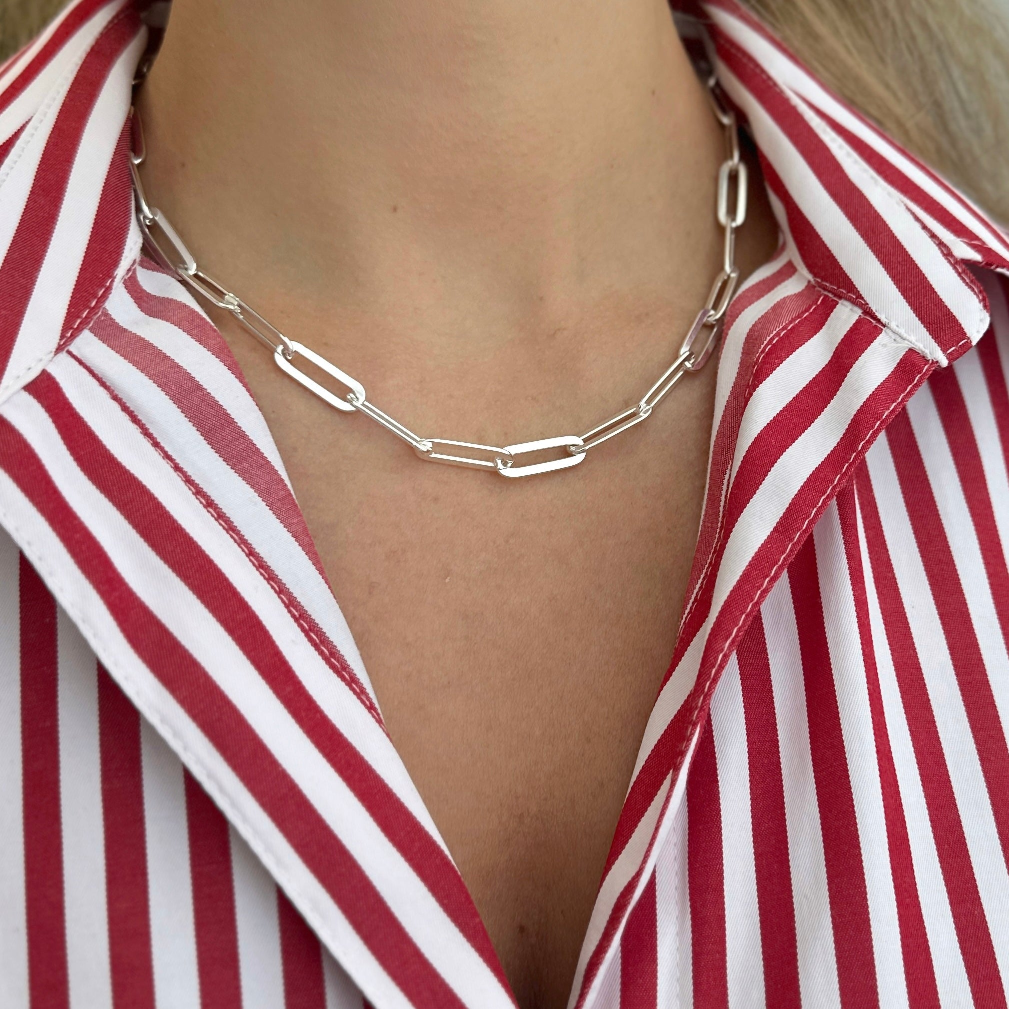 925 Sterling Silver Paper Clip Chain Necklace