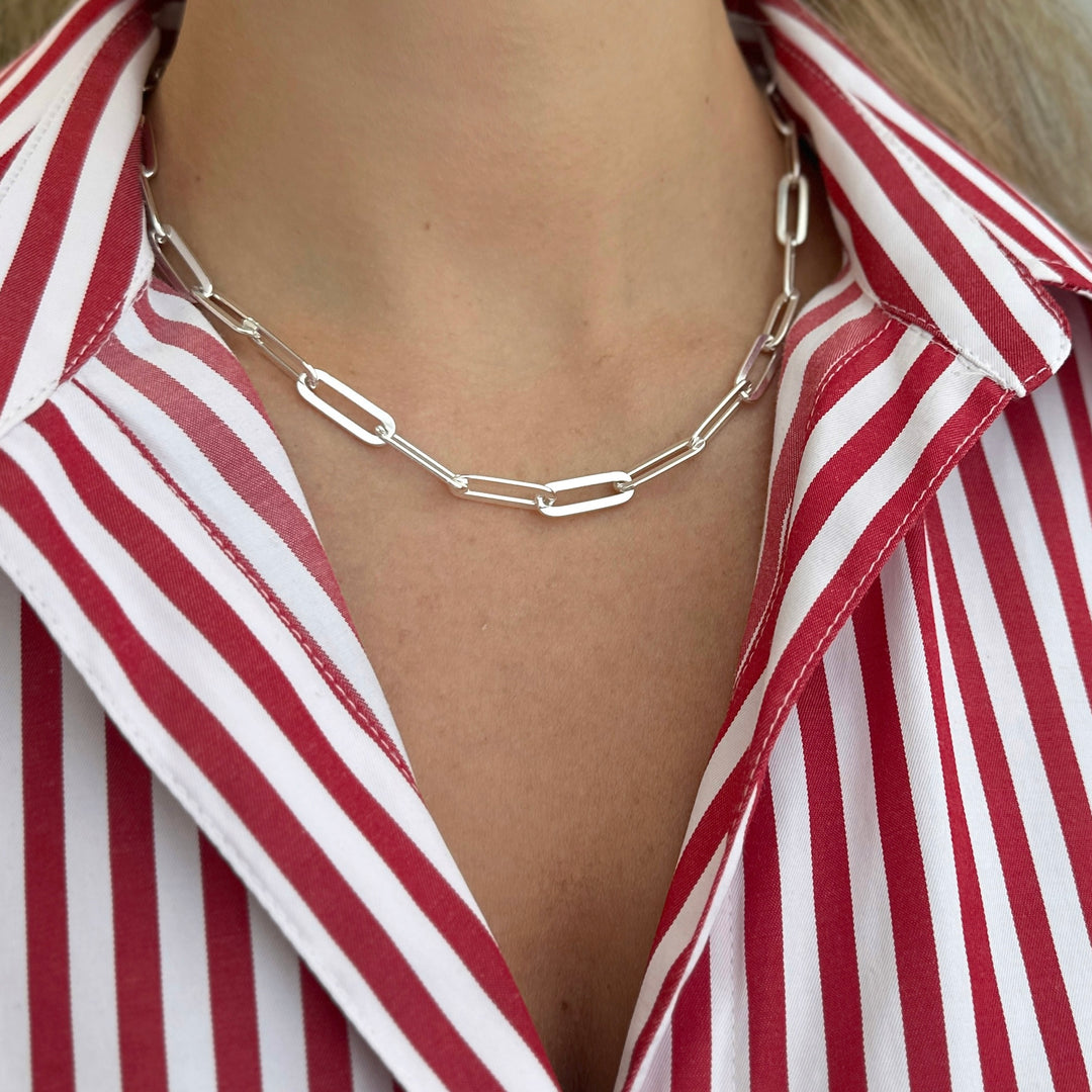 925 Sterling Silver Paper Clip Chain Necklace