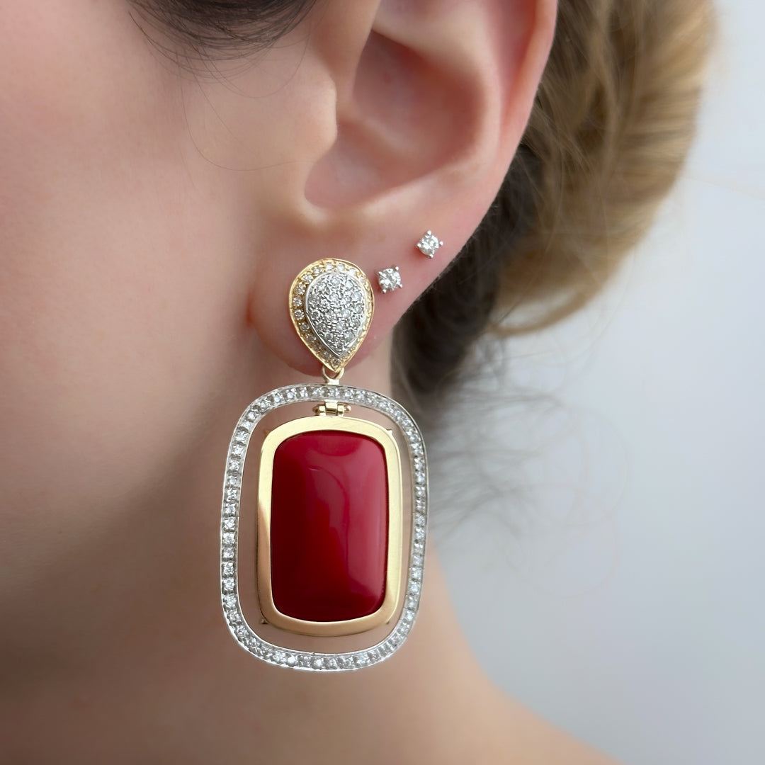 Coral and Diamonds Pendulum Earring Pendants