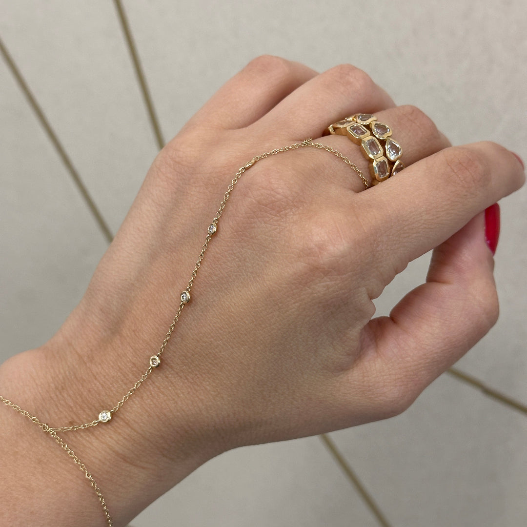 14K Gold Bezel Diamonds Lariat Hand Bracelet