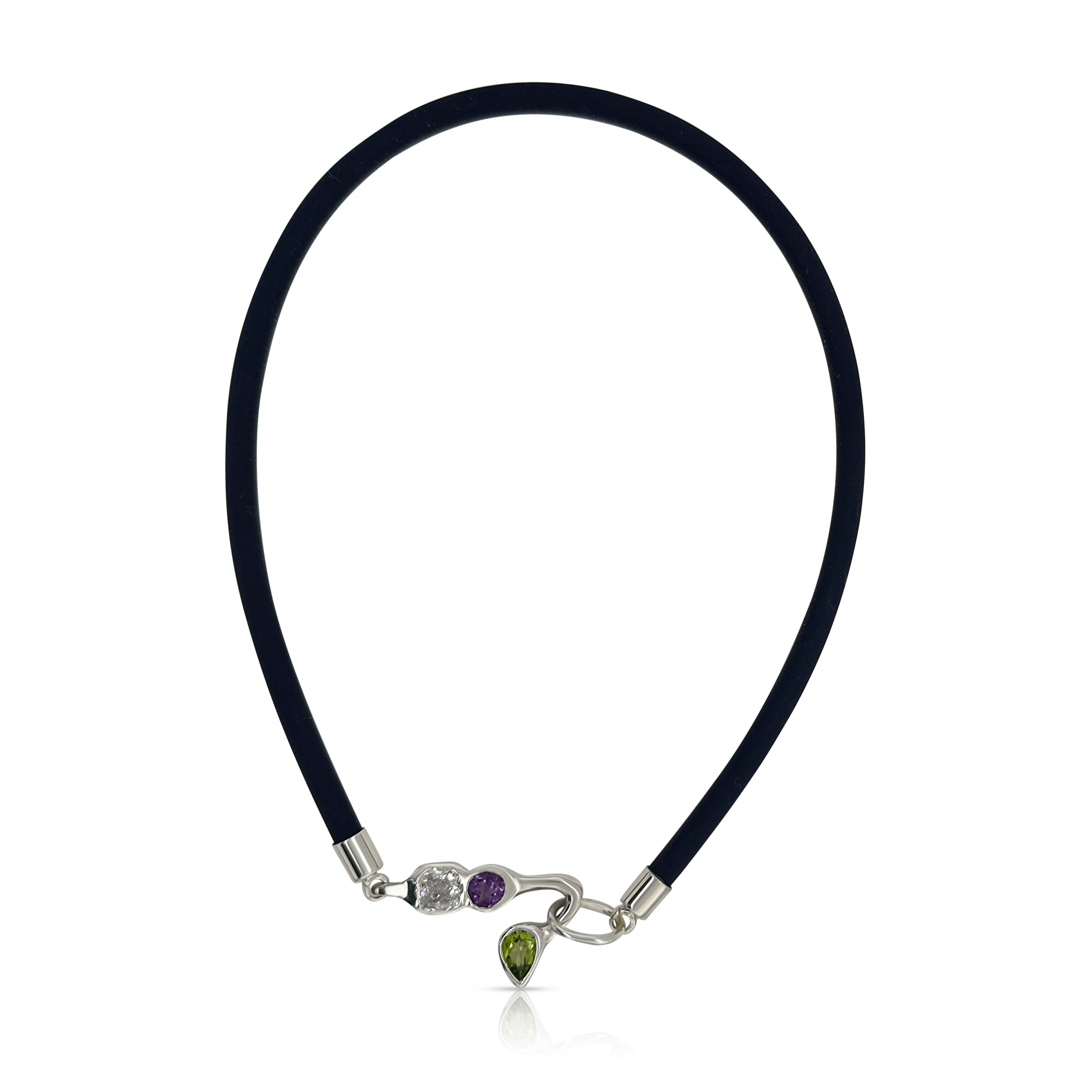 925 Sterling Silver White, Amethyst and Peridot Navy Chocker