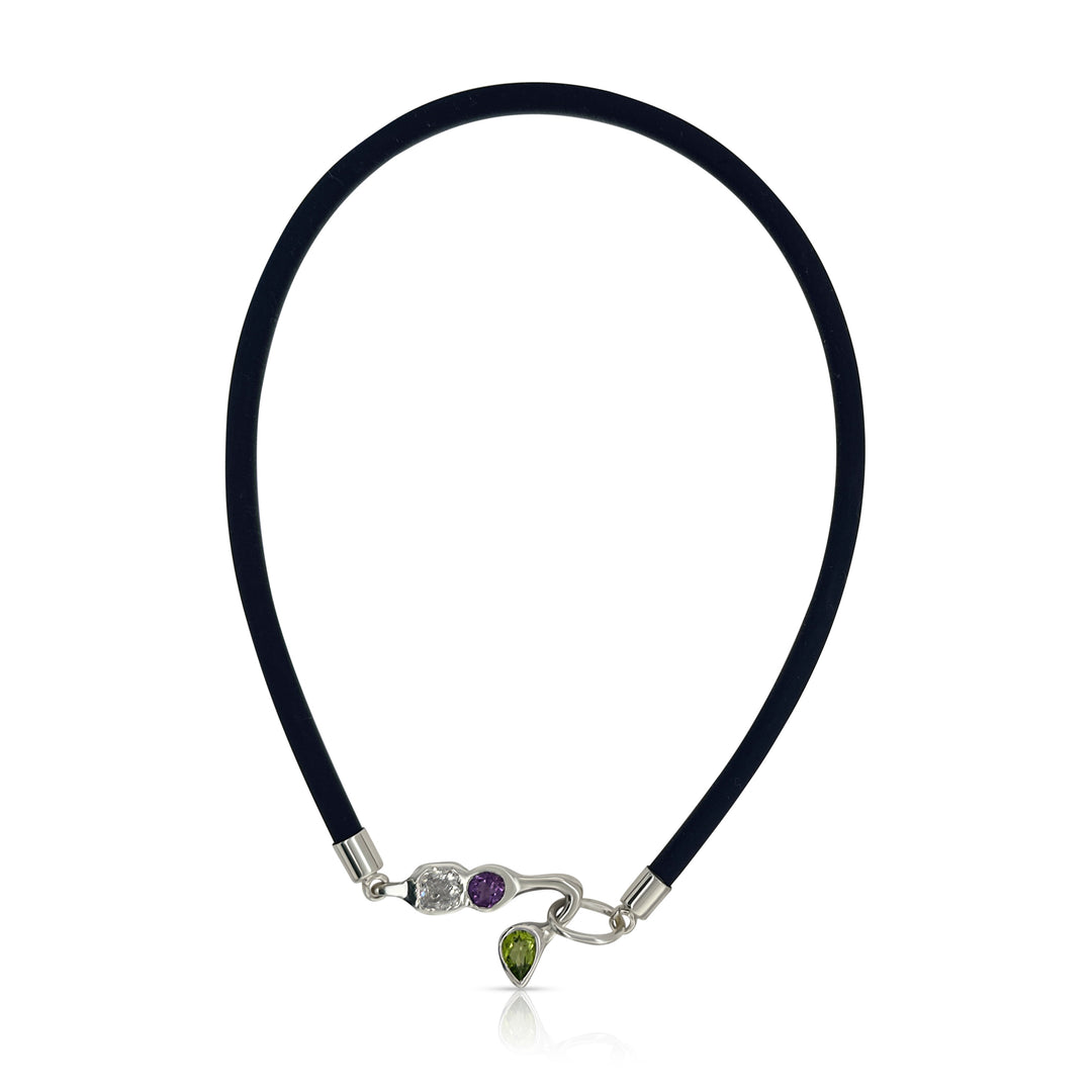 925 Sterling Silver White, Amethyst and Peridot Navy Chocker