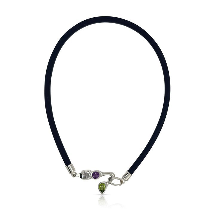925 Sterling Silver White, Amethyst and Peridot Navy Chocker