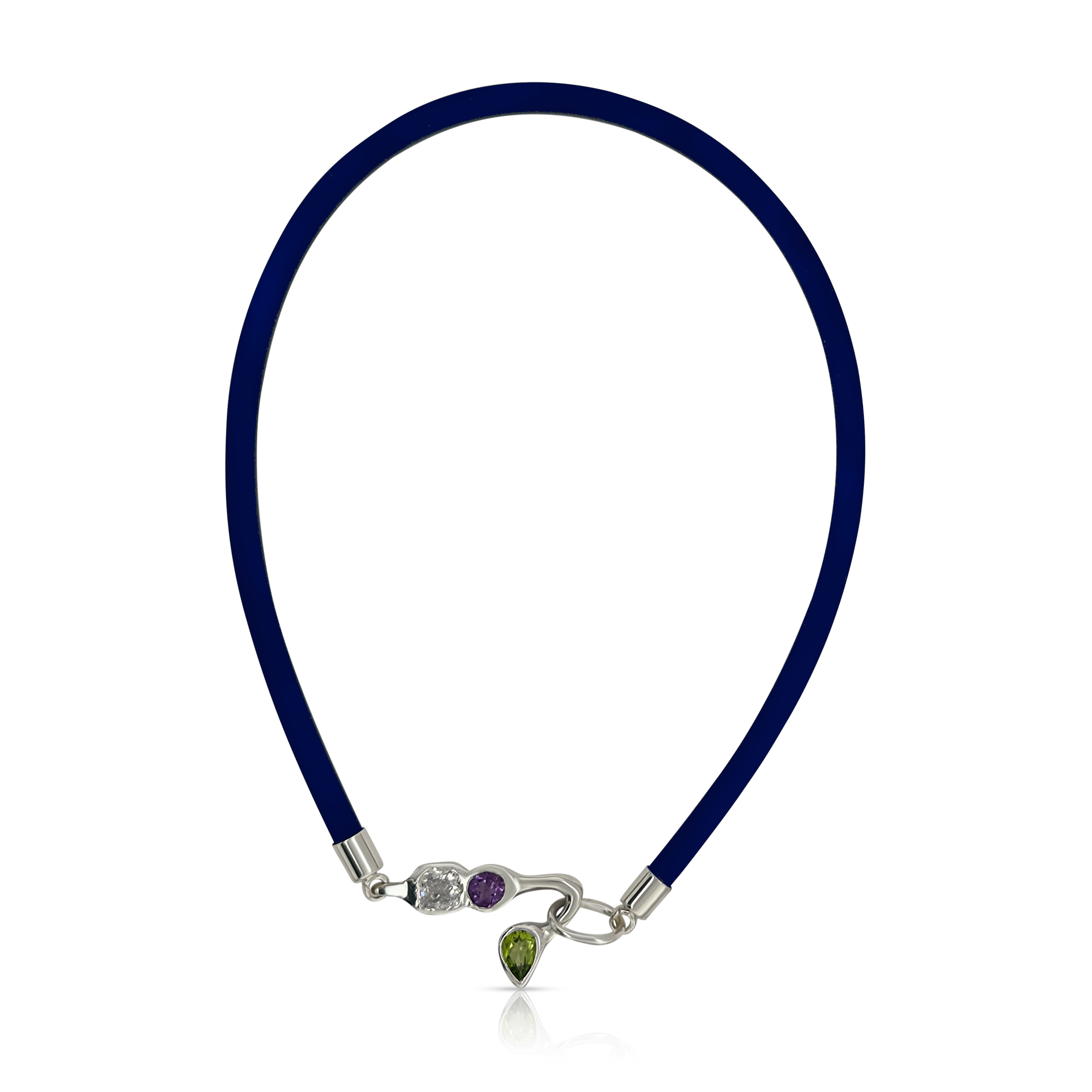 925 Sterling Silver White, Amethyst and Peridot Navy Chocker