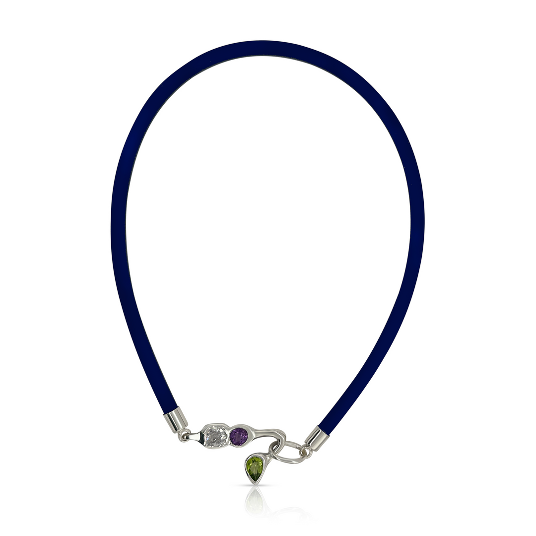 925 Sterling Silver White, Amethyst and Peridot Navy Chocker