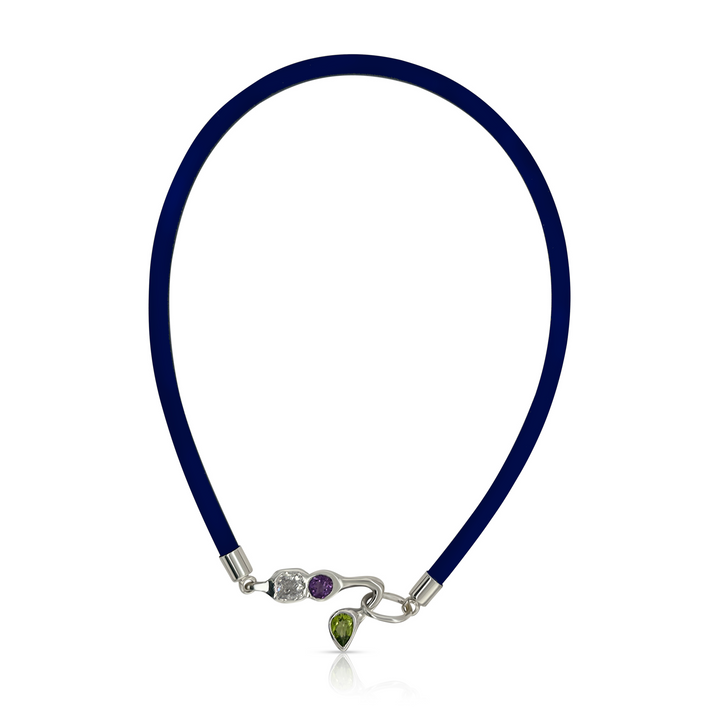 925 Sterling Silver White, Amethyst and Peridot Navy Chocker