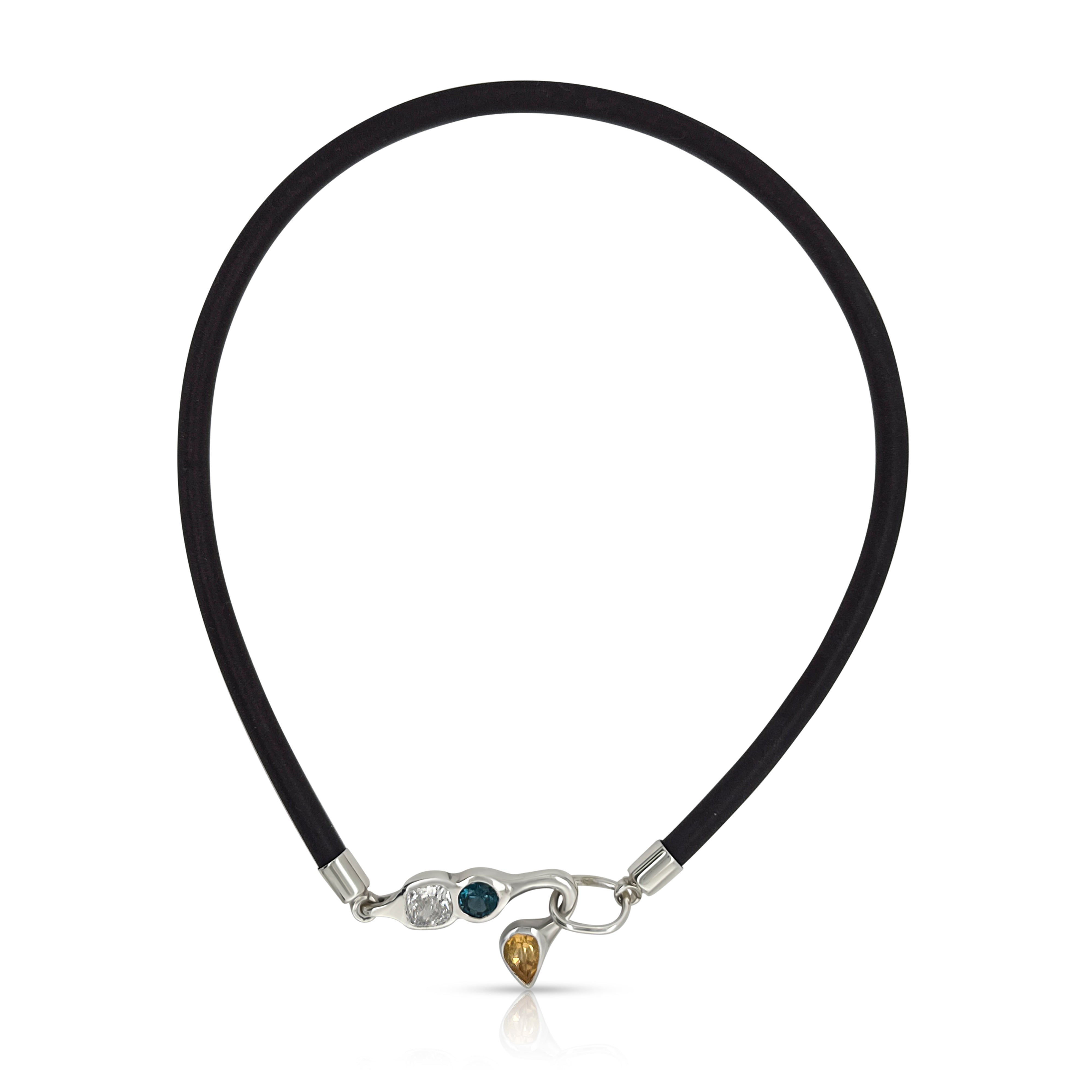 925 Sterling Silver White, Citrine and Blue Topaz Brown Chocker