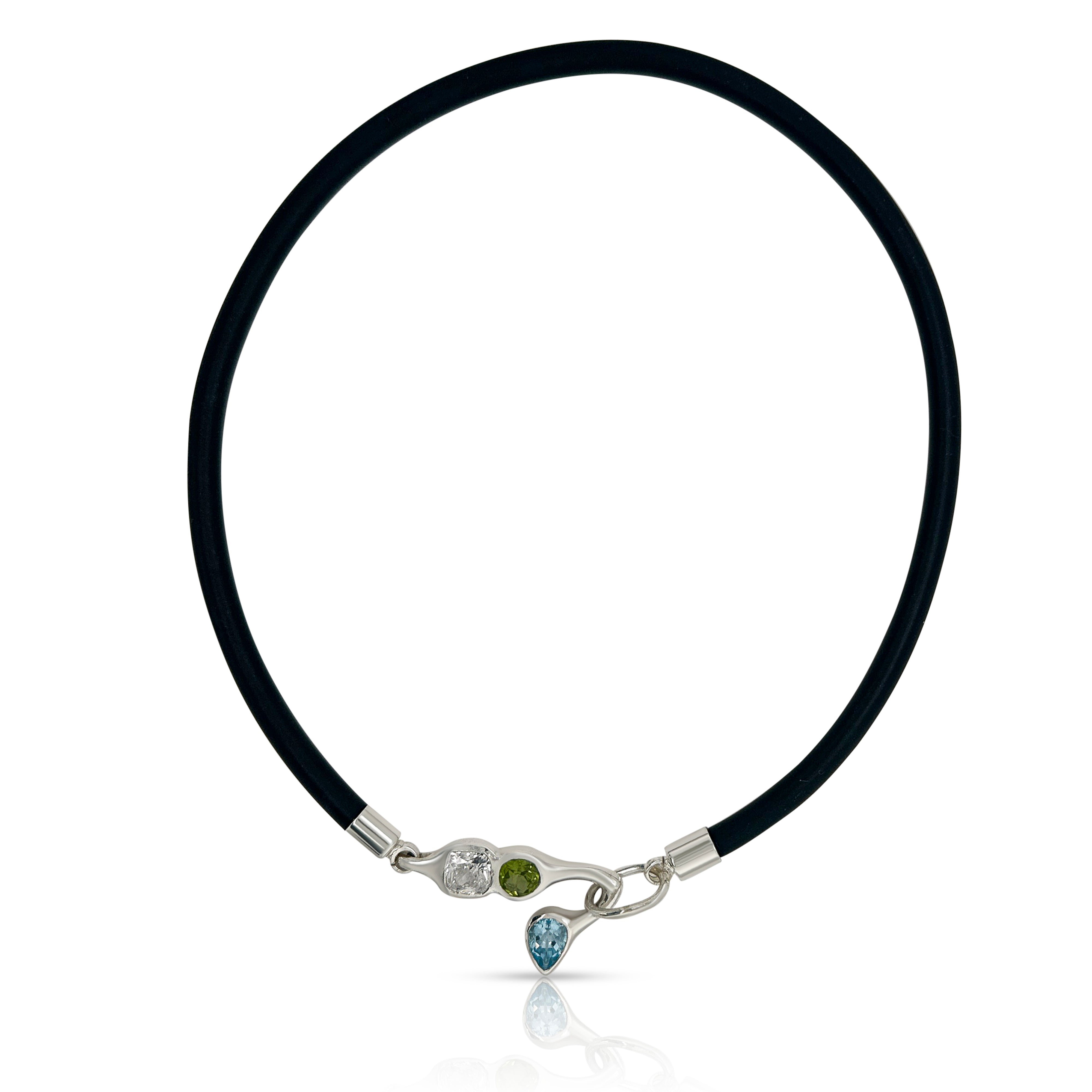 925 Sterling Silver White, Peridot and Blue Topaz Black Chocker