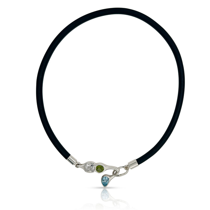 925 Sterling Silver White, Peridot and Blue Topaz Black Chocker