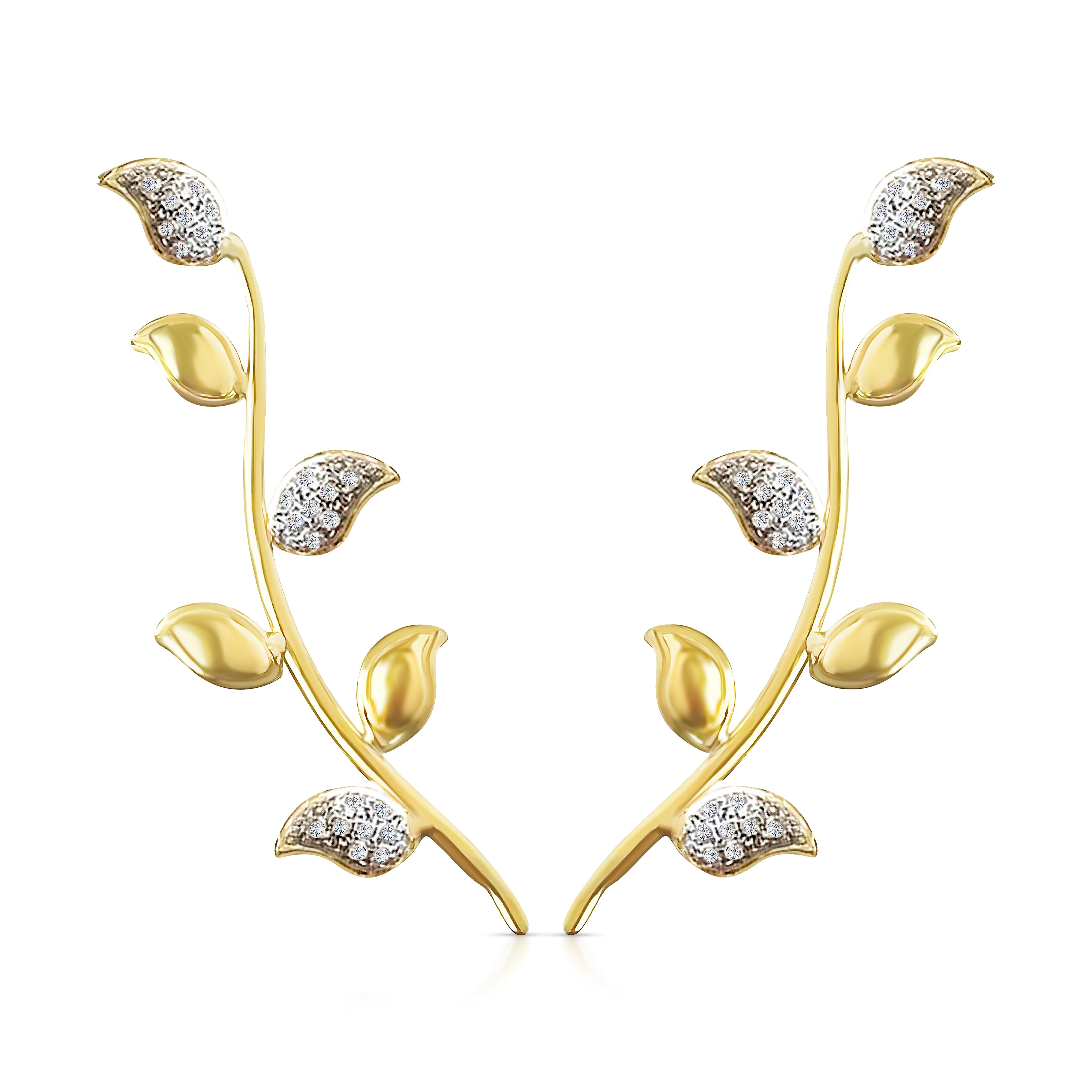 14K Gold and Diamonds Leaves Statement Earrings