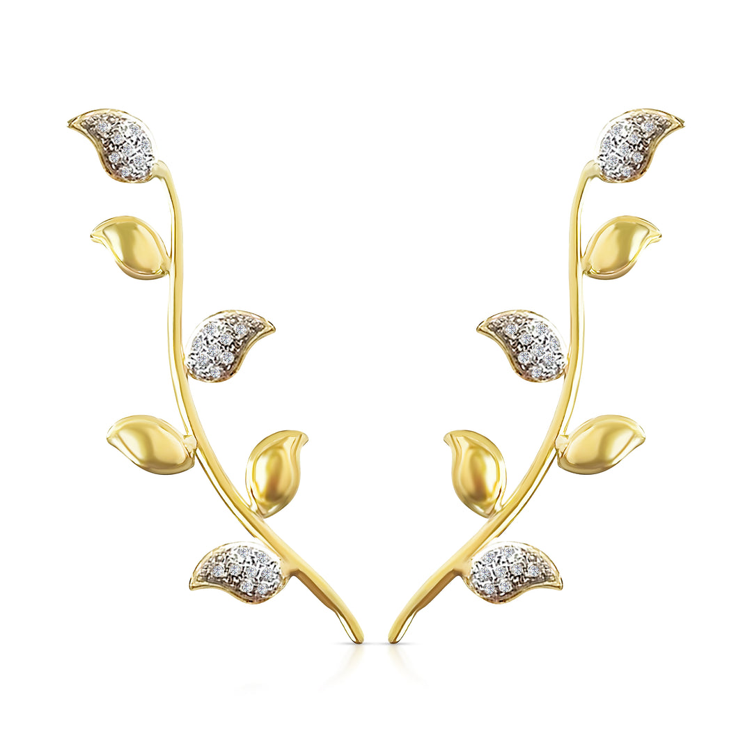 14K Gold and Diamonds Leaves Statement Earrings