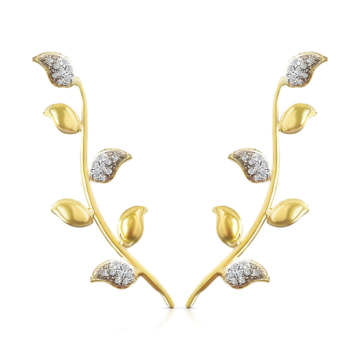 14K Gold and Diamonds Leaves Statement Earrings