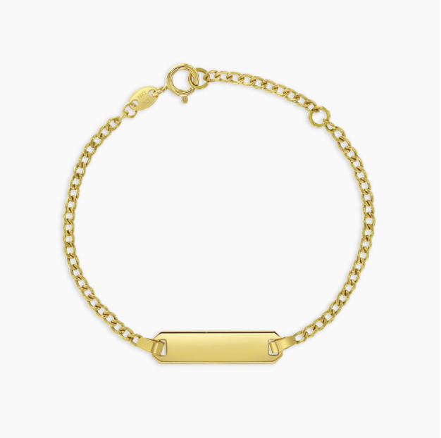 14K Gold Classic Curb Engravable Nameplate Bracelet