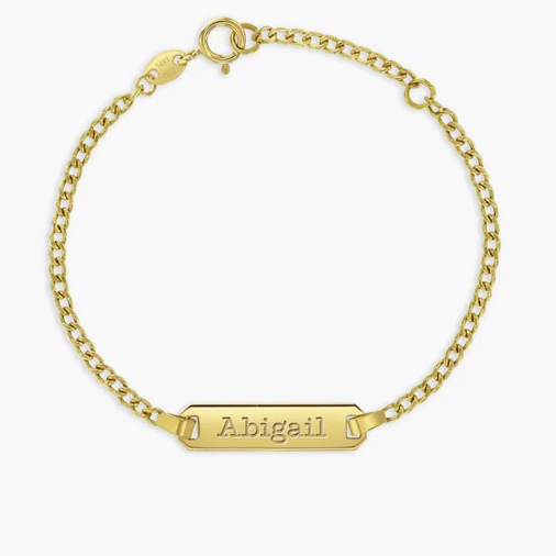 14K Gold Classic Curb Engravable Nameplate Bracelet