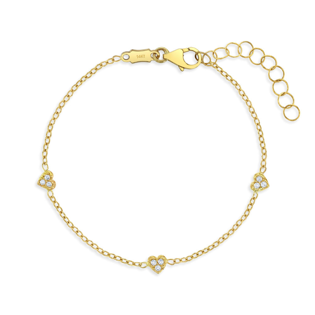 14K Gold Tiny Heart Link Girls Bracelet