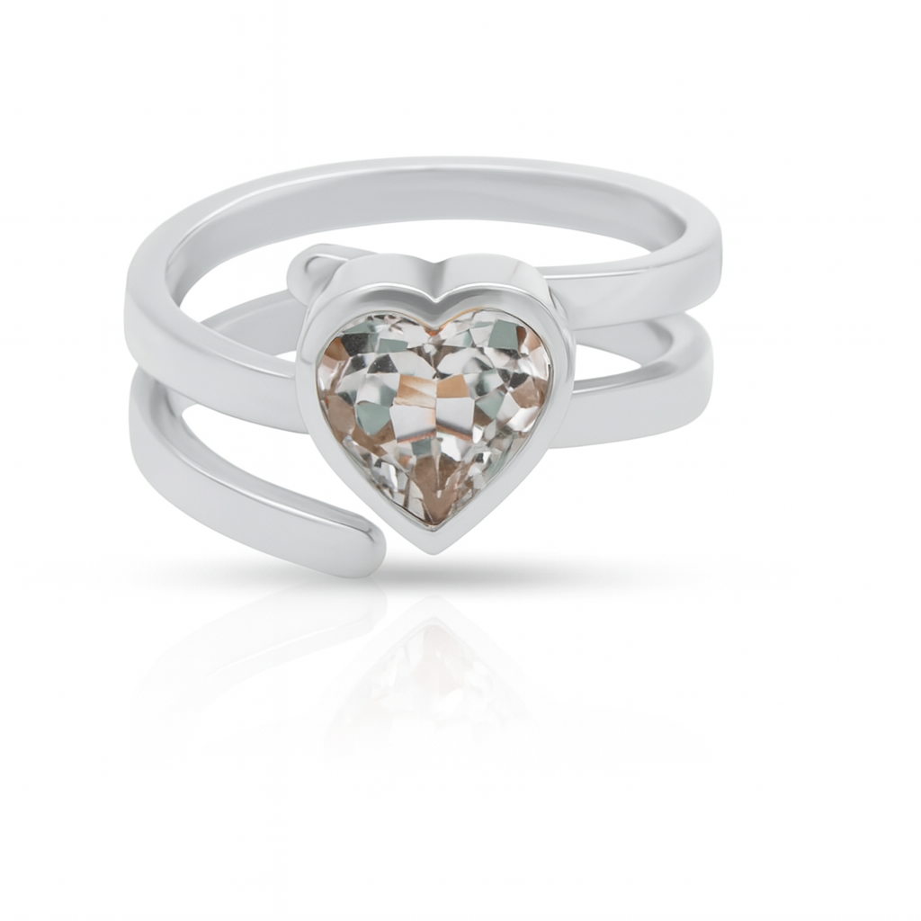 925 Sterling Silver White Topaz Heart Swirl Ring