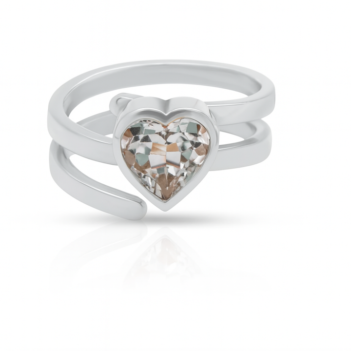 925 Sterling Silver White Topaz Heart Swirl Ring