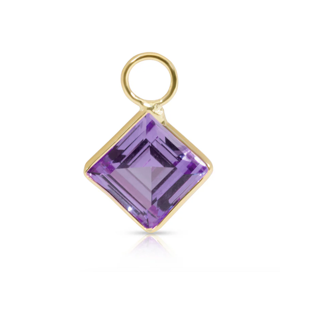 14K Gold Amethyst Princess Cut Earring Charm