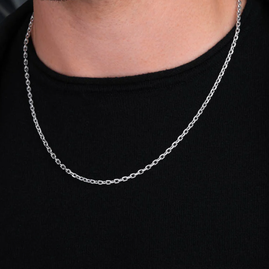 925 Sterling Silver 3mm Anchor Men Chain Necklace