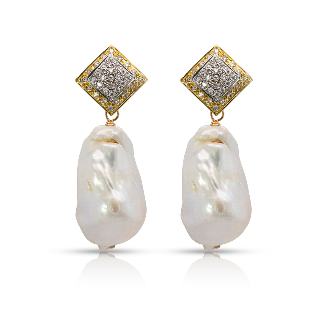 14K Gold Irregular Baroque Pearl Earring Pendants