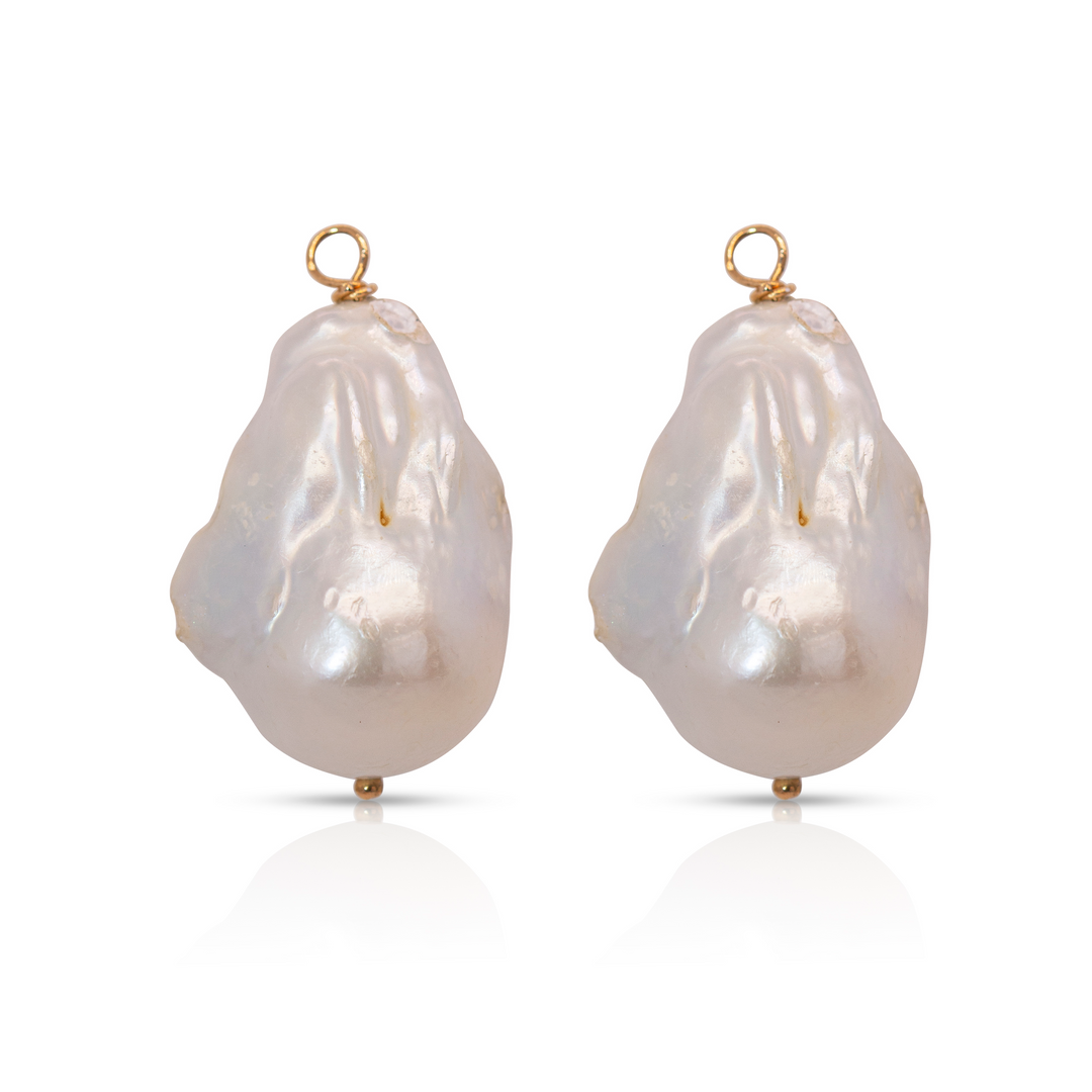 14K Gold Irregular Baroque Pearl Earring Pendants
