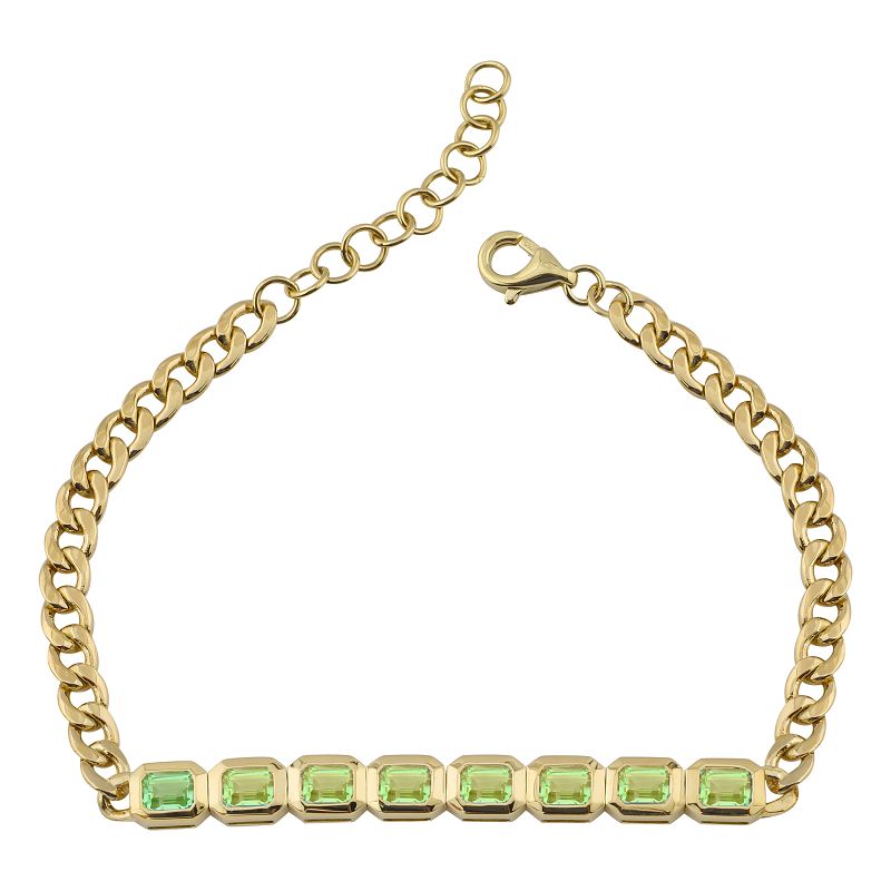 Bezel Emerald Cut Cuban Bracelet (Peridot)