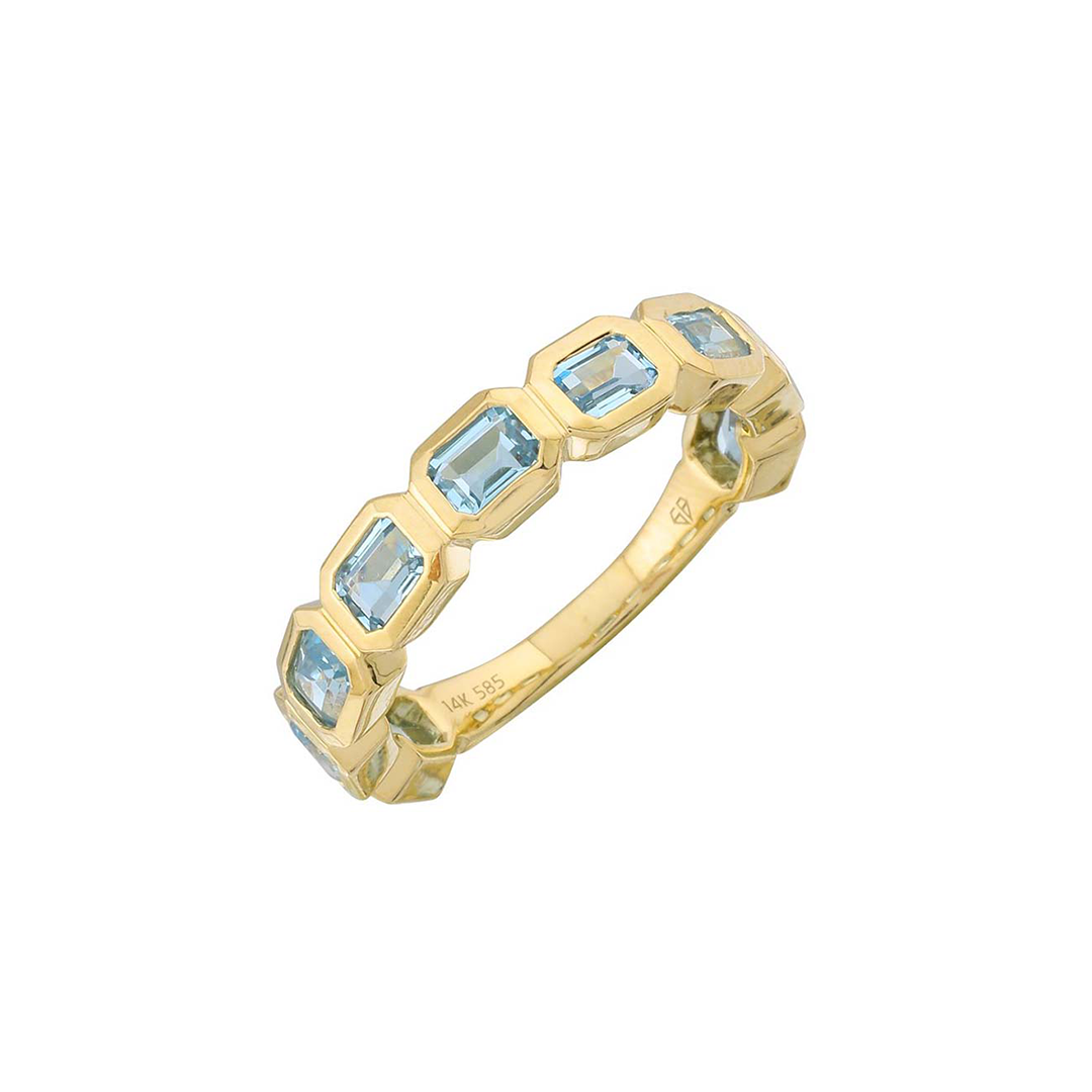Bezel Emerald Cut Gemstone Ring (Blue Topaz)