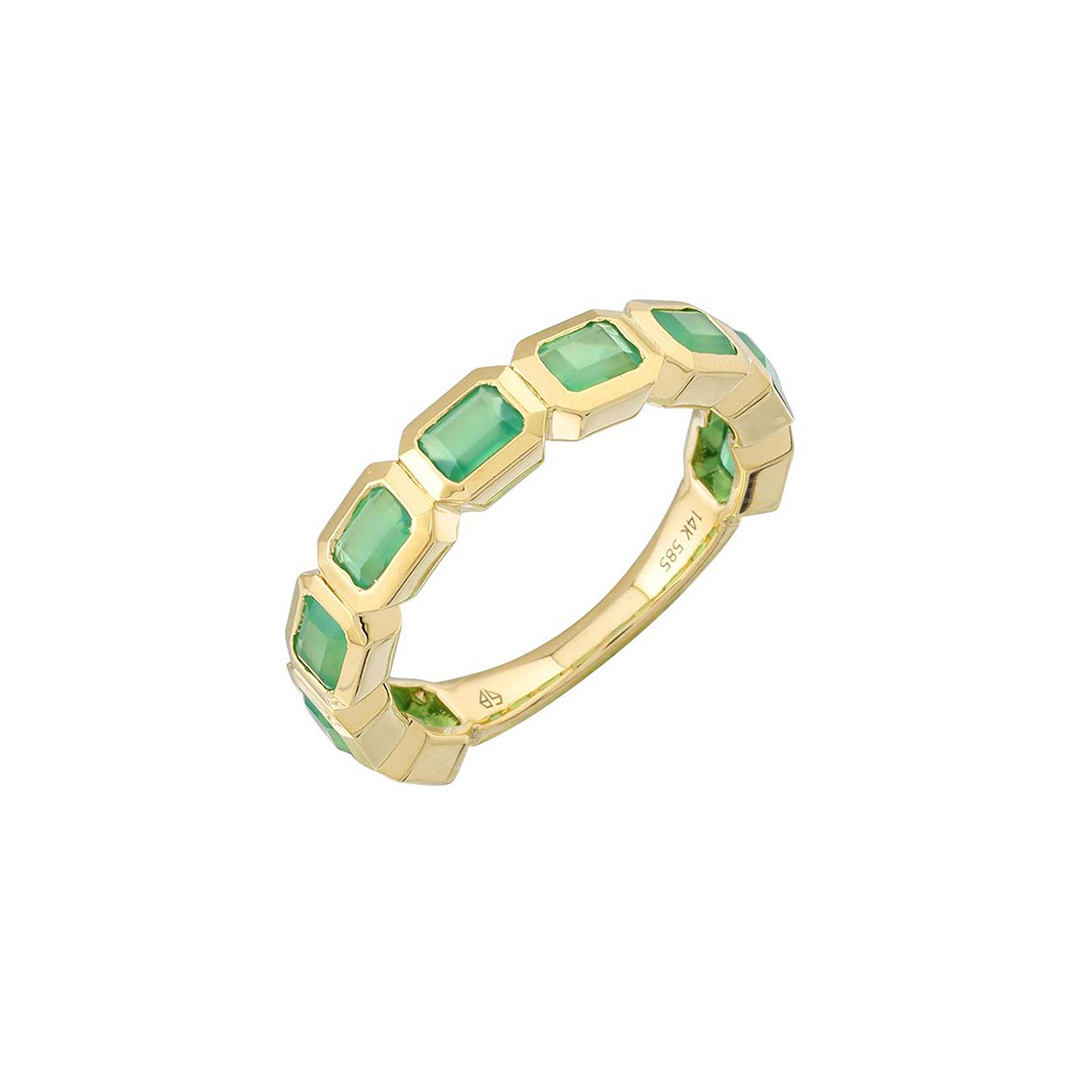Bezel Emerald Cut Gemstone Ring ( Green Agate)