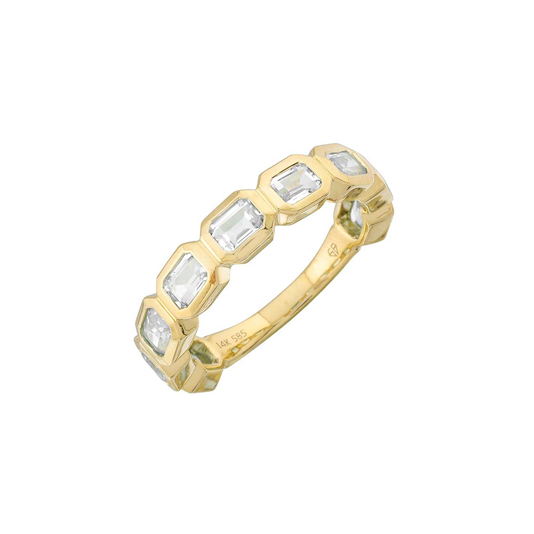 Bezel Emerald Cut Gemstone Ring (White Topaz)