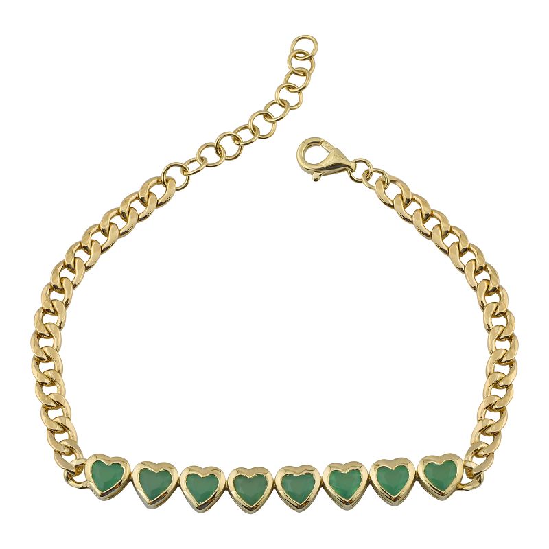 Bezel Heart Cuban Bracelet (Green Agate)