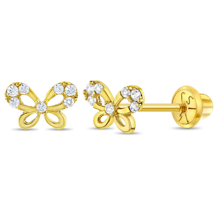 14K Gold Fluttering Butterfly Girls Earrings