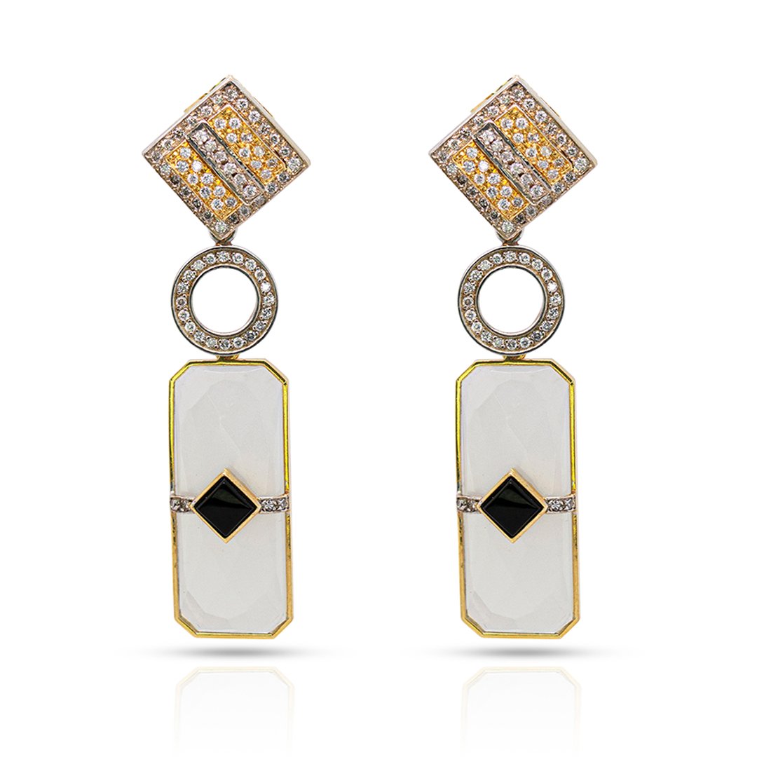 18K Gold, Onyx and Diamonds Earring Pendants