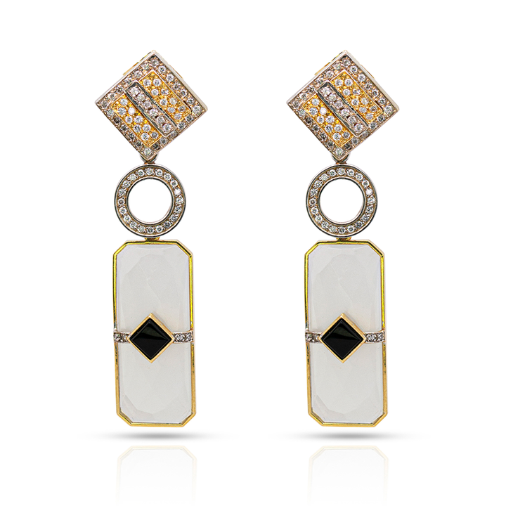 18K Gold, Onyx and Diamonds Earring Pendants