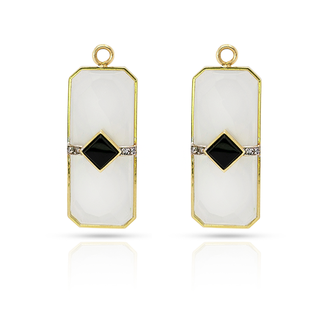 18K Gold, Onyx and Diamonds Earring Pendants