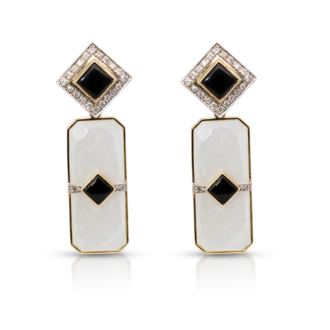 18K Gold, Onyx and Diamonds Earring Pendants