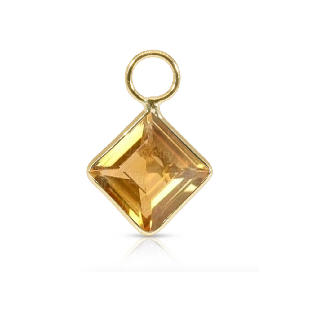 14K Gold Yellow Citrine Princess Cut Earring Charm