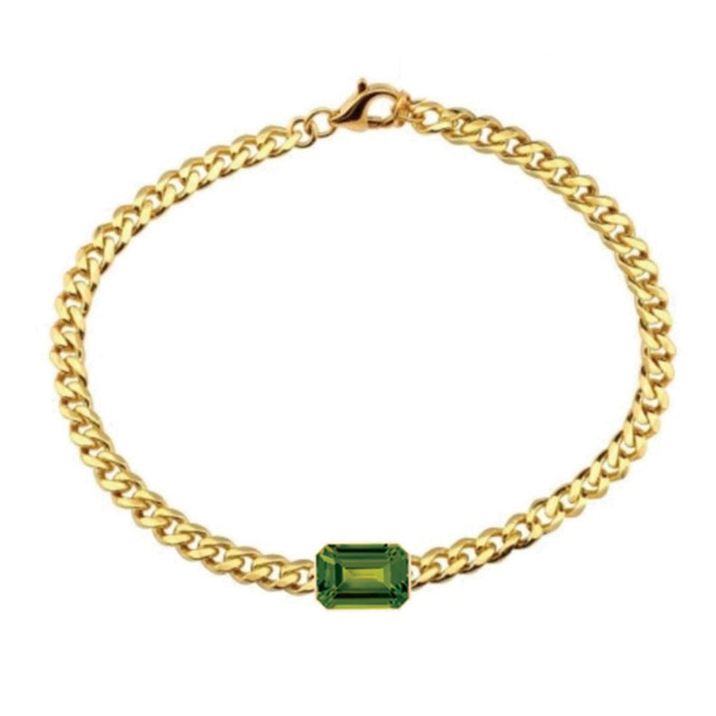 Cuban Emerald cut Bezel Bracelet (Peridot)