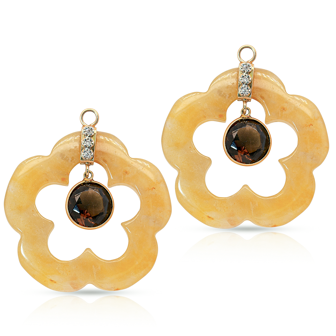 14K Gold Yellow Carnelian Dangling Flower Earring Pendants