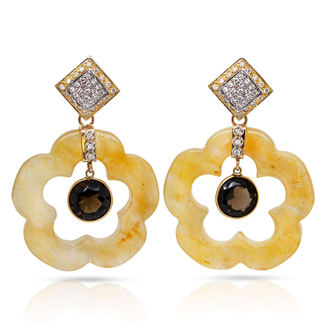 14K Gold Yellow Carnelian Dangling Flower Earring Pendants