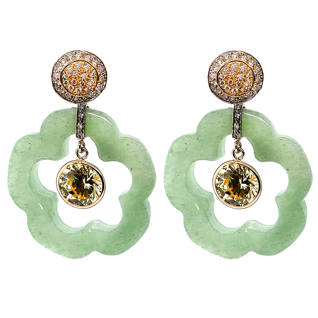 Dangling Flower Earring Pendants (Green Aventurine)
