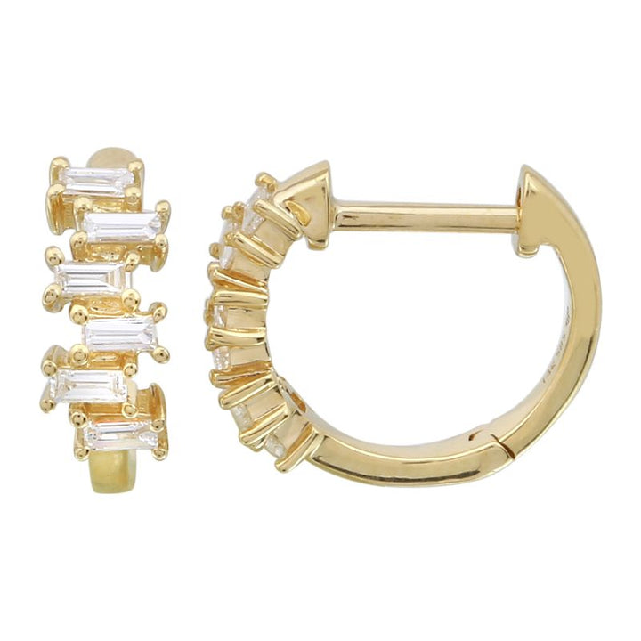14K Gold and Diamond Baguette Huggies