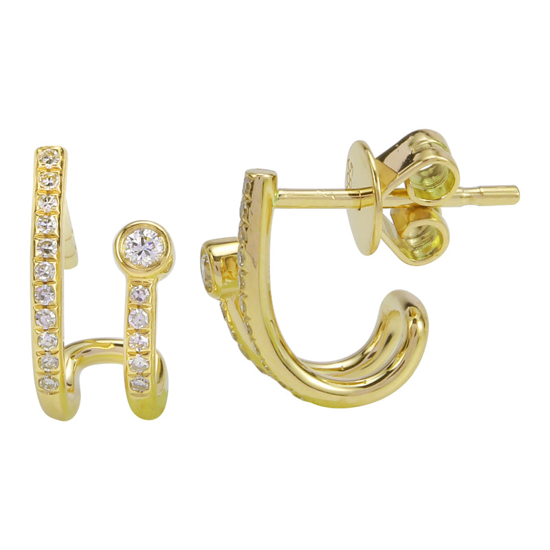 14K Yellow Gold Diamond Lobe Stud Earrings