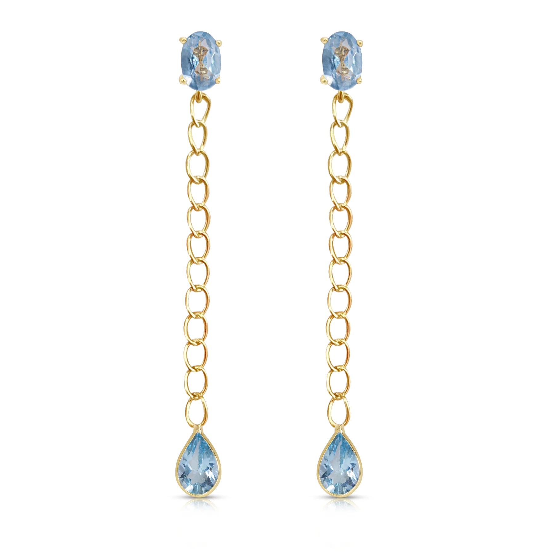 Oval And Drop Blue Topaz Cuban Chain Earrings