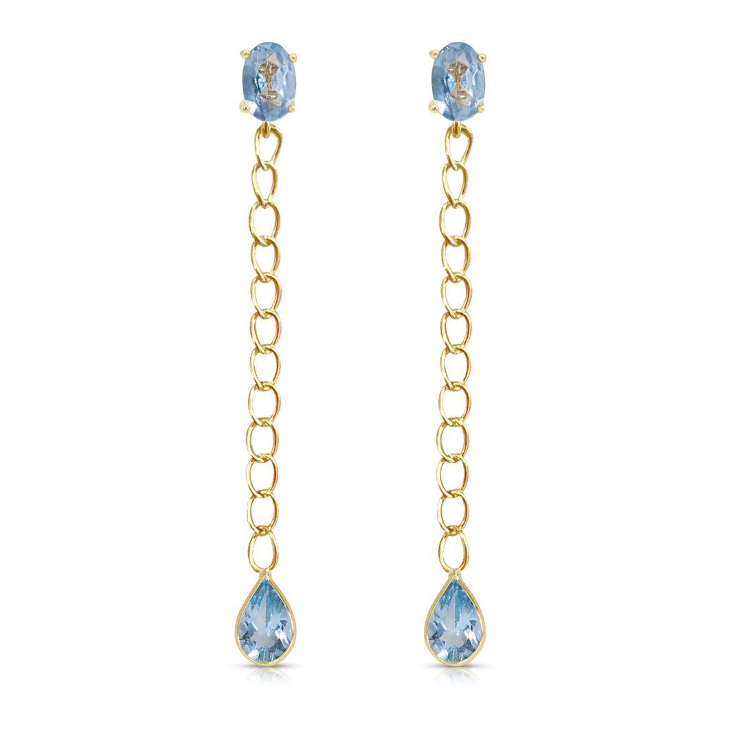 Oval And Drop Blue Topaz Cuban Chain Earrings