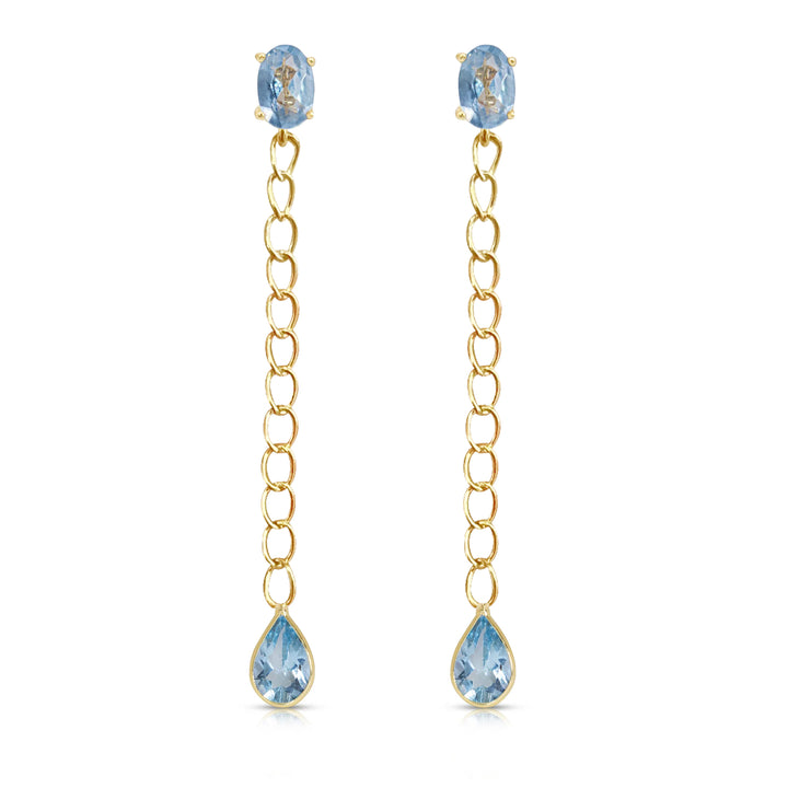 Oval And Drop Blue Topaz Cuban Chain Earrings