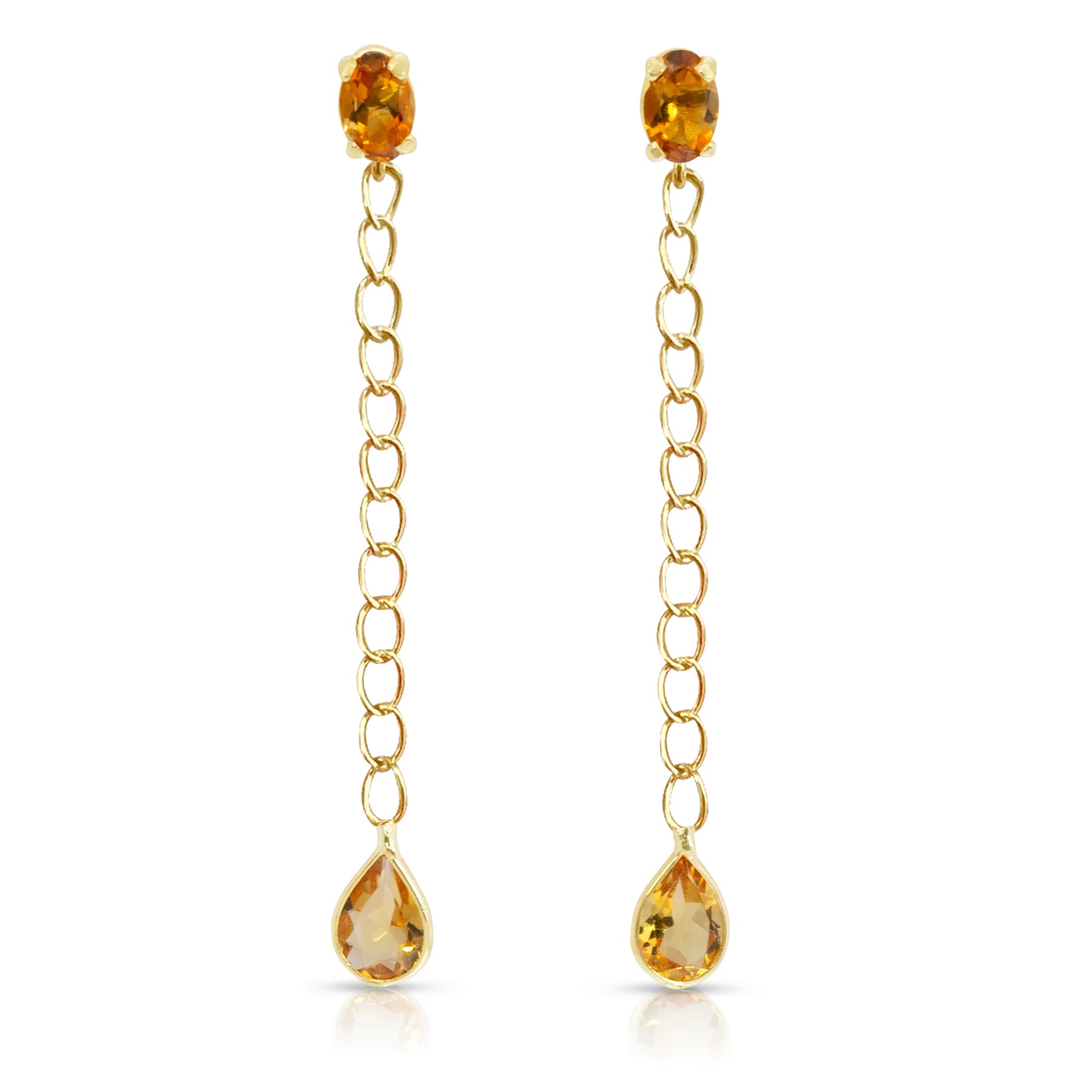 Oval And Drop Citrine Cuban Chain Earrings
