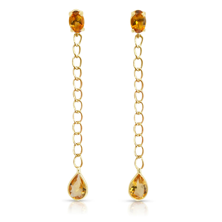 Oval And Drop Citrine Cuban Chain Earrings